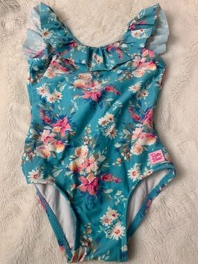 Ruffle Butts Turquoise Floral Ruffle Swimsuit